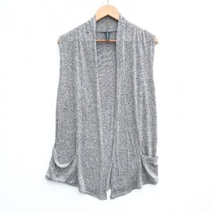 JM Fleurette Beige Sleeveless Open Cardigan With Pockets Sz L